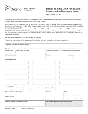 Ontario Retail Sales Tax Waiver Form