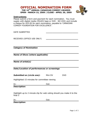 Canadian Comedy Awards Nomination Form