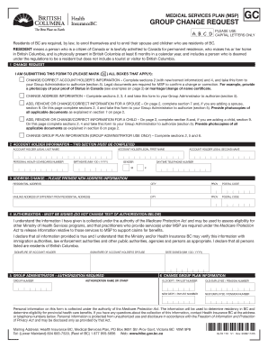British Columbia MSP Group Change Request Form