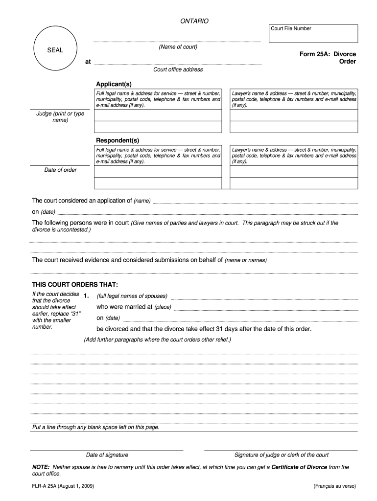 Ontario Form 25a Divorce Remplir En Ligne Imprim Fillable Vide 