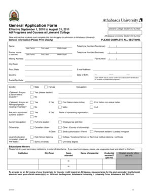 Athabasca University Application Form