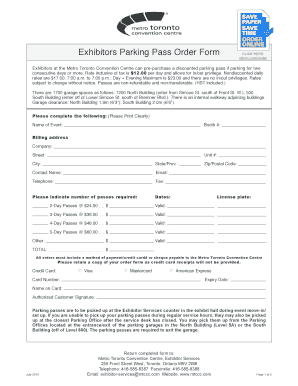 Exhibitors Parking Pass Order Form