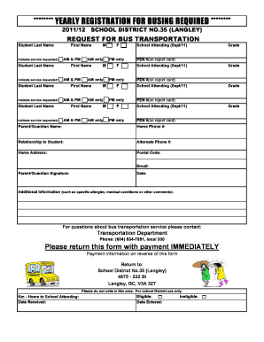 School District No.35 Bus Transportation Registration