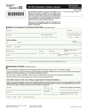 2012-2013 Declaration of Mother or Sponsor