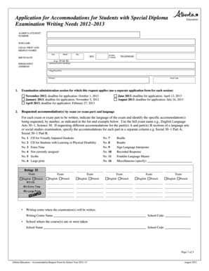Alberta Student Diploma Exam Accommodation Application