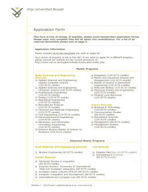 Vrije Universiteit Brussel Application Form