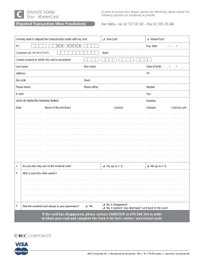 Visa MasterCard Dispute Form