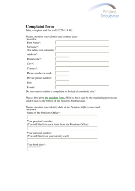 Belgium Pension Complaint Form