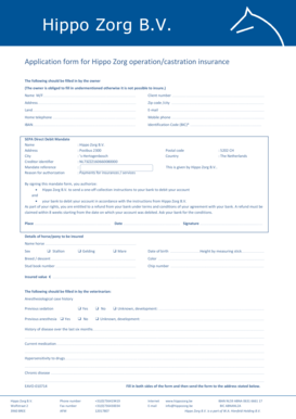 Hippo Zorg Operation/Castration Insurance Application