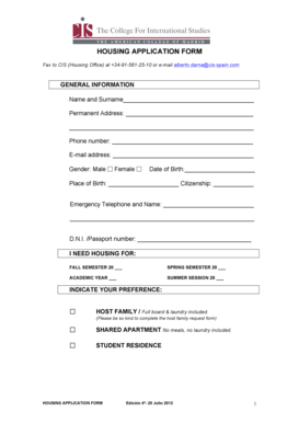 Quincy housing lottery - Housing application form - The College for International Studies - cis-spain