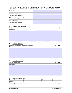 CHECKLISTE CERTIFICATION A L'EXPORTATION