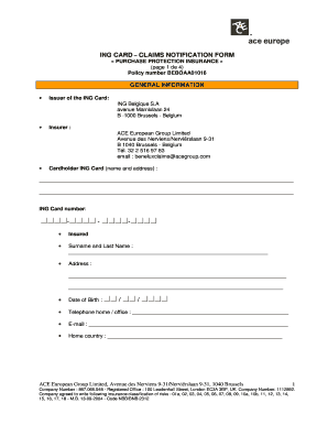 ING Card Claims Notification Form