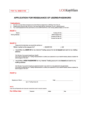 Application for Reissuance of UserID/Password