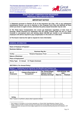 Work Injury Compensation Insurance Proposal Form