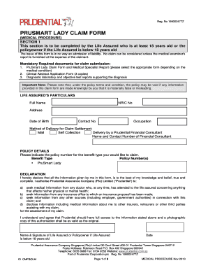 Prudential PruSmart Lady Medical Claim Form