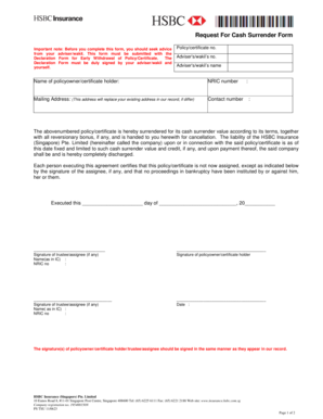 Request For Cash Surrender Form