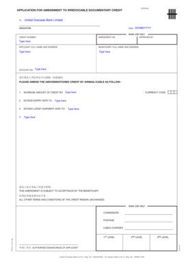 Application for Amendment to Irrevocable Documentary Credit