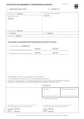 Application for Amendment to Performance Guarantee