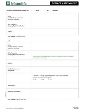 Deed of Assignment for Insurance Policy
