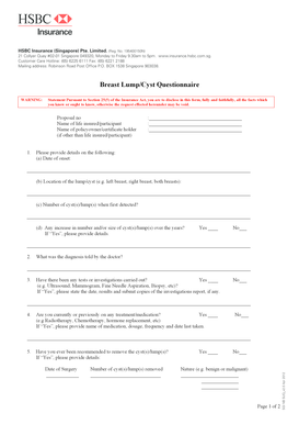 HSBC Breast Lump/Cyst Questionnaire