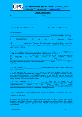 Singapore Option to Purchase Agreement
