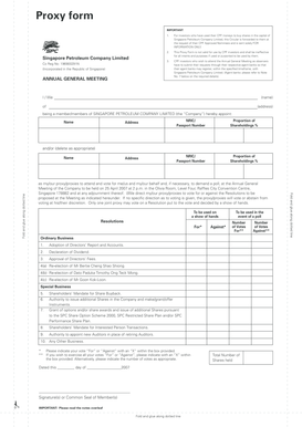 Proxy Form for Singapore Petroleum Company