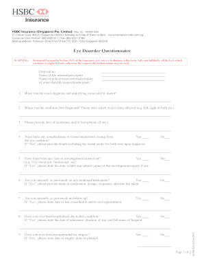 HSBC Singapore Eye Disorder Questionnaire