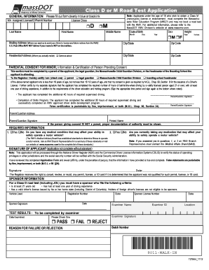 Massachusetts Class D or M Road Test Application