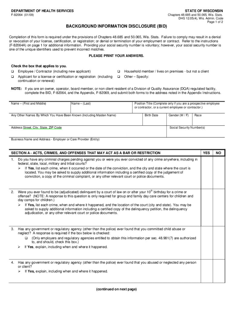 Background Information Disclosure (BID) form - Wisconsin ...: Fill out &  sign online | DocHub