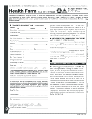 U.S. Space & Rocket Center Health Form