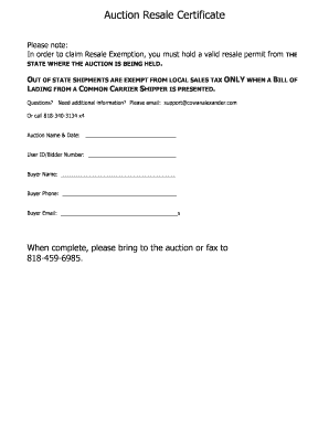 Auction Resale Certificate