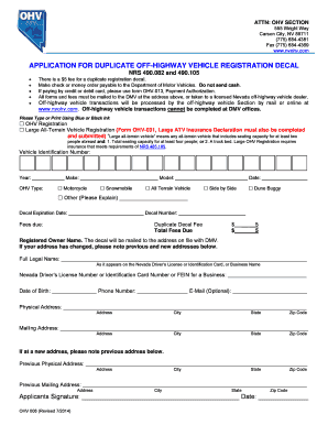 Nevada Duplicate OHV Registration Decal Application
