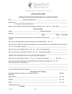 Employment History and Availability Questionnaire
