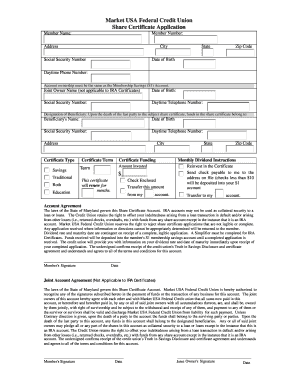 Market USA Federal Credit Union Share Certificate Application