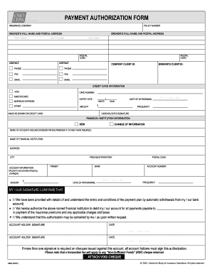 Insurance Payment Authorization Form