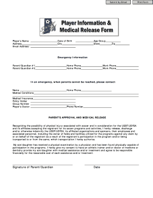 Youth Soccer Medical Release Form