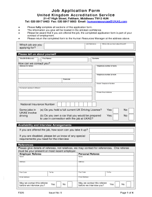 UK Job Application Form