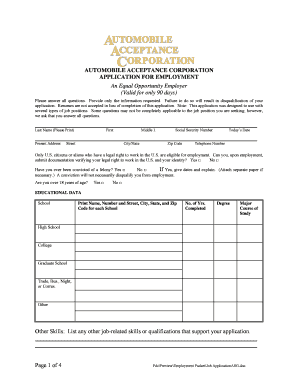 Automobile Acceptance Corporation Employment Application