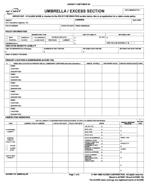 Umbrella Excess Insurance Application