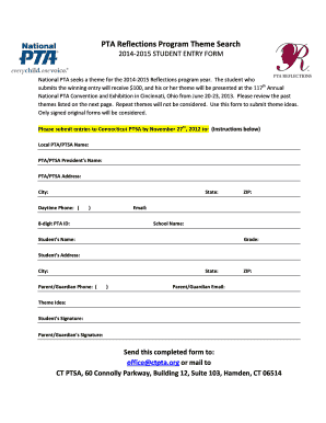 PTA Reflections Program Theme Search Student Entry Form