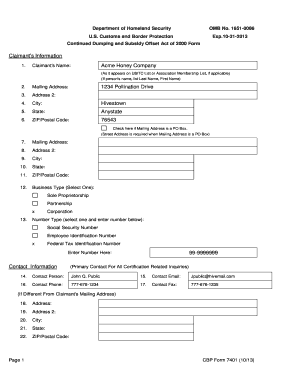 Example Form 7401 - American Honey Producers Association