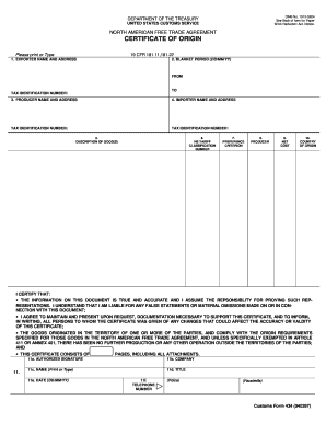NAFTA Certificate of Origin