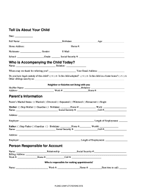 Child Dental History Form