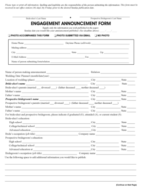 Engagement Announcement Form