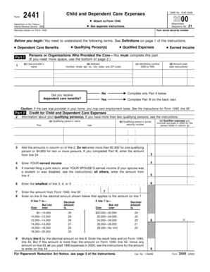 Form 2441 Child and Dependent Care Expenses