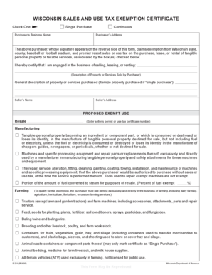 Wisconsin Sales and Use Tax Exemption Certificate