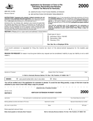 Kentucky Income Tax Extension Form 40A102