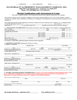 Rental Application and Agreement to Lease