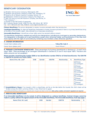 Life insurance website templates - change of beneficary form