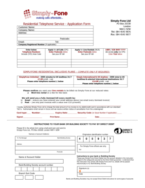 Residential Telephone Service Application Form